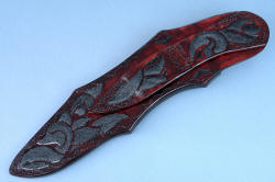 "Pallene" custom handmade knife sculpture, sheath back detail. Double belt loop is double wave stitched in polyester