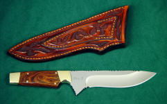 "Paraeagle" reverse side view. Note full hand-carving on back of sheath, custom etching on blade ricasso