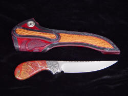 "Pecos II", Reverse side view. Note sharkskin inlays in hand-carved leather sheath, even on belt loop