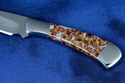 "Phact" fine handmade knife, obverse side handle detail showing handle shape with classical lines