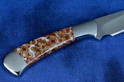 "Phact" fine handmade knife, reverse side handle detail. Bolsters are finished and smoothed, extremely corrosion resistant and zero-care