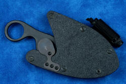 "Random Access III" professional tactical, combat, working, counterterrorism knife, sheath shown with LIMA mounted on the back side of the sheath, demonstrating this versatile arrangement