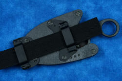 "Random Access III" professional tactical, combat, working, counterterrorism knife, sheath with horizontal belt loop plates mounted and 1.5" webbing placement