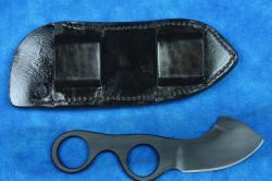 "Random Access III" professional tactical, combat, working, counterterrorism knife, reverse side view. Sheath back against body is smooth and snag-free, with wide belt loops 