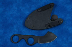 "Random Access III" professional tactical, combat, working, counterterrorism knife, reverse side view. Sheath shown with vertical die-formed low profile anodized aluminum belt loops