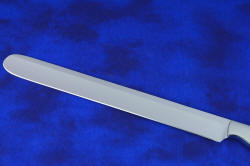 "Rebanador" Fine Custom Handmade knife, blade view. Blade is long, elegant, and thin, yet is stiff for its light weight