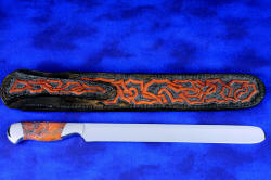 "Rebanador" Fine Custom Handmade knife, reverse side view. Sheath back is entirely hand-carved and tooled, even the belt loop.