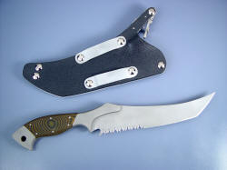 "Sirara" fine trailing point combat knife, reverse side view. Very tough specialized knife for the combat professional.
