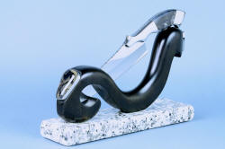 "Sirona" Fine Handmade Chef's Knife, right side view of knife sculptural stand with Spanish granite base