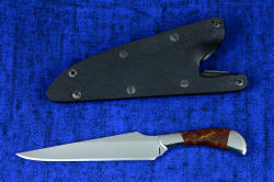 "Sonoma" working, chef's knife, obverse side view shown with locking sheath in kydex, anodized aluminum, stainless steel, titanium