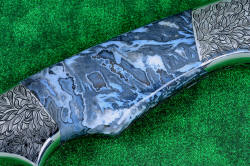 "Thuban" fine custom handmade knife, 5.25 power enlargement of Texas blue-gray moss agate gemstone handle