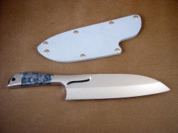 "Vega" professional chef's knife, reverse side view. Note deep mirror finished hollow grind in stainless tool steel blade