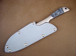 "Vega" sheathed view. Slip sheath protects the knife blade and cutting edge during transport or storage.