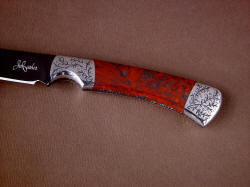 "Wasat" obverse side handle view. Maker's mark is diamond engraved into blued blade, handle forefinger groove  insures control