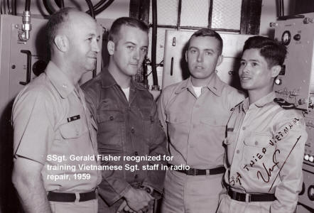 Gerald Fisher receiving commendation for teaching radio, Misawa AFB, 1959