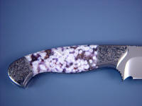 Orbicular Amethyst on full tang knife with hand-engraved stainless steel bolsters