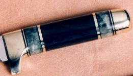 Alaskan Jade gemstone on hidden tang knife handle with ebony hardwood