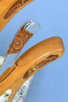 Deschutes Jasper gemstone in knife handle and inlays in stand