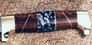 Snowflake Obsidian on hidden tang knife handle with snakewood