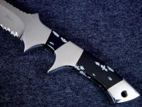 Snowflake obsidian on a knife handle with sub-hilt (mid-bolster)