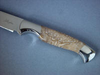 White petrified palm wood makes an excellent handle for chef's knives, is very solid, hard and impermeable