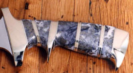 Quartz with pyrite looks great with brass fittings on this hidden tang tactical knife with a sub-hilt