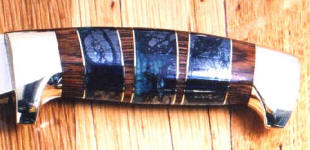Tetrahydrite on hidden tang knife handle with kingwood, nickel silver