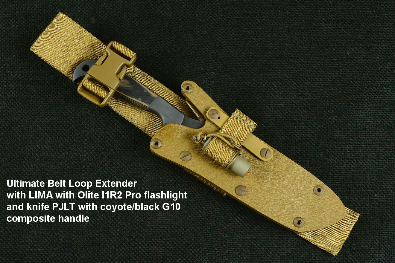 UBLX and LIMA flashlight accessory on coyote tan tactical assembly for this PJLT
