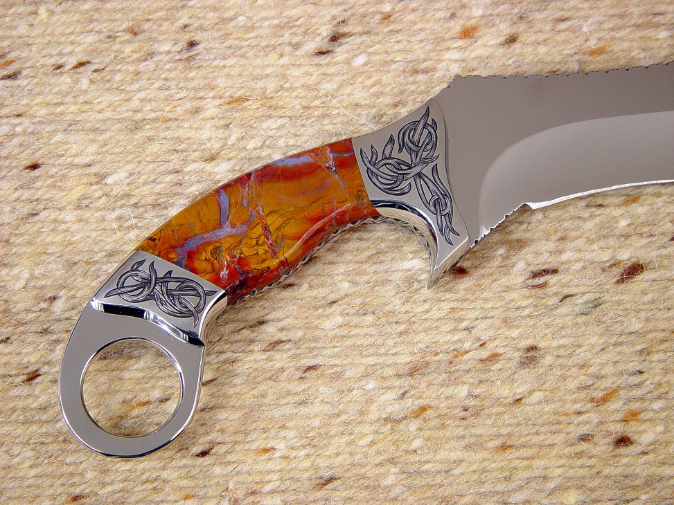 Polvadera Jasper gemstone knife handle on "Argiope" by Jay Fisher