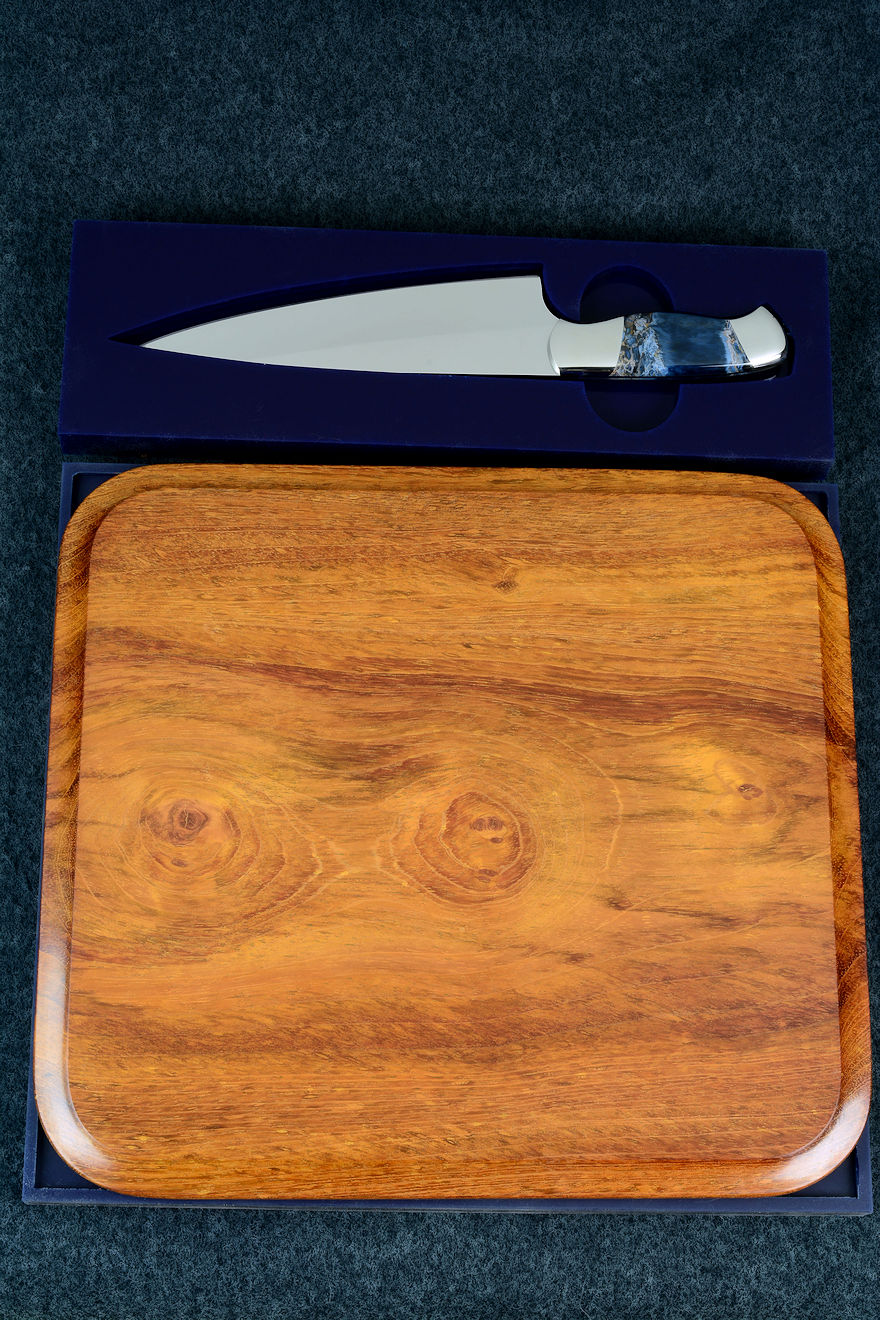 "Corvus" with cobalt blue prise and Jatoba cutting board