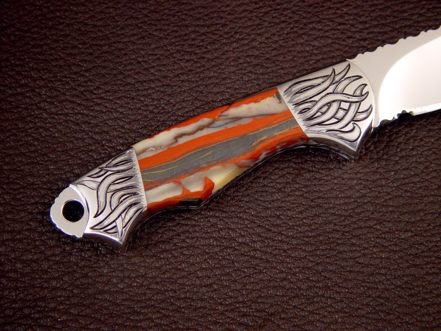 Binghamite gemstone knife handle on "Grus" by Jay Fisher