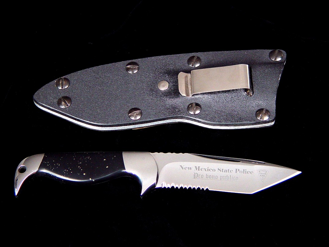 "Last Chance" State Police knife, reverse side view. New Mexico State Police, "Pro bono publico" means "for the public." 