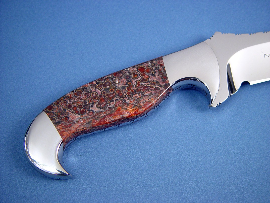 Leopard Skin Jasper gemstone knife handle on "Mercury Magnum" by Jay Fisher