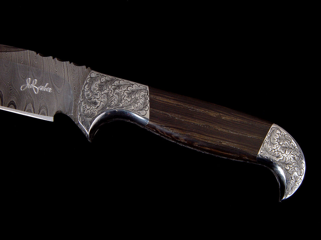 "Morta" obverse side handle detail. Bog oak handle is tough, durable, stable, and ancient.