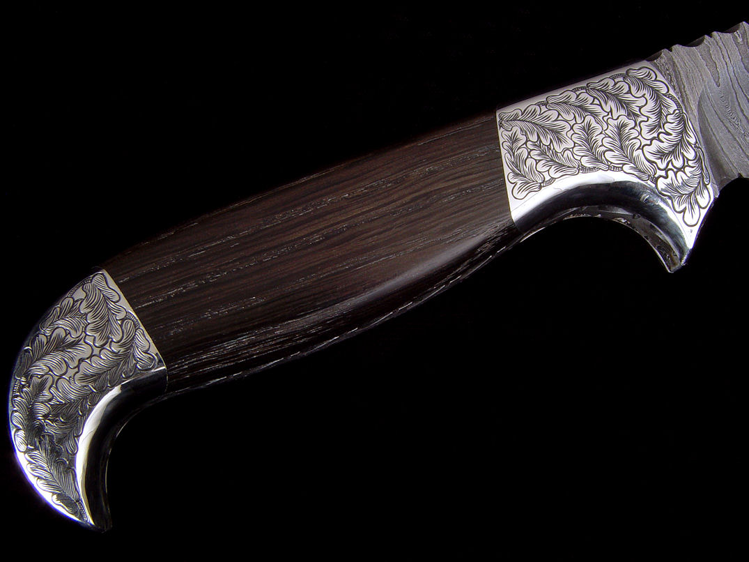 "Morta" reverse side view, bog oak handle detail. Natural mineral impregnation darkens wood pores, hardens and stabilizes the wood over thousands of years.