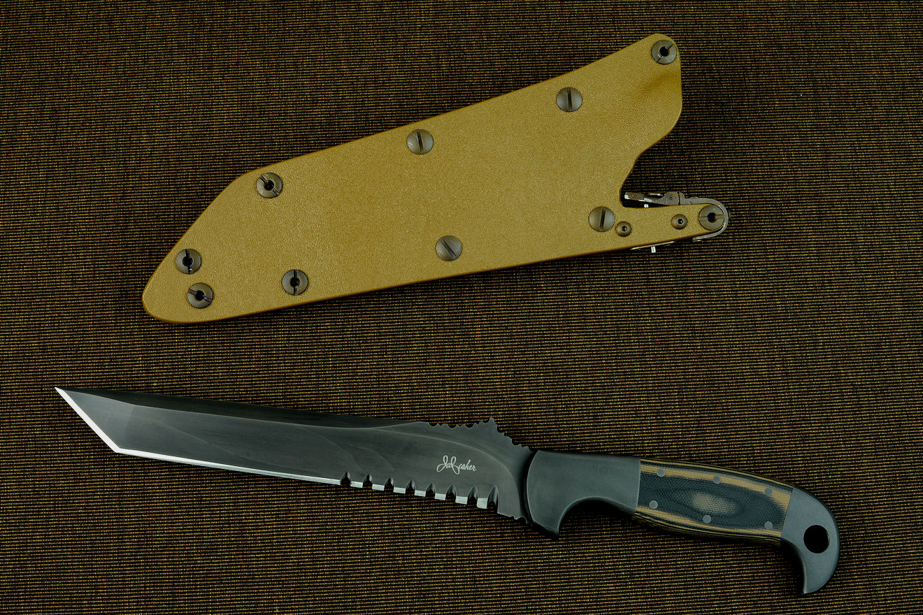 "PJ-CT" obverse side view with coyote tan locking sheath shown