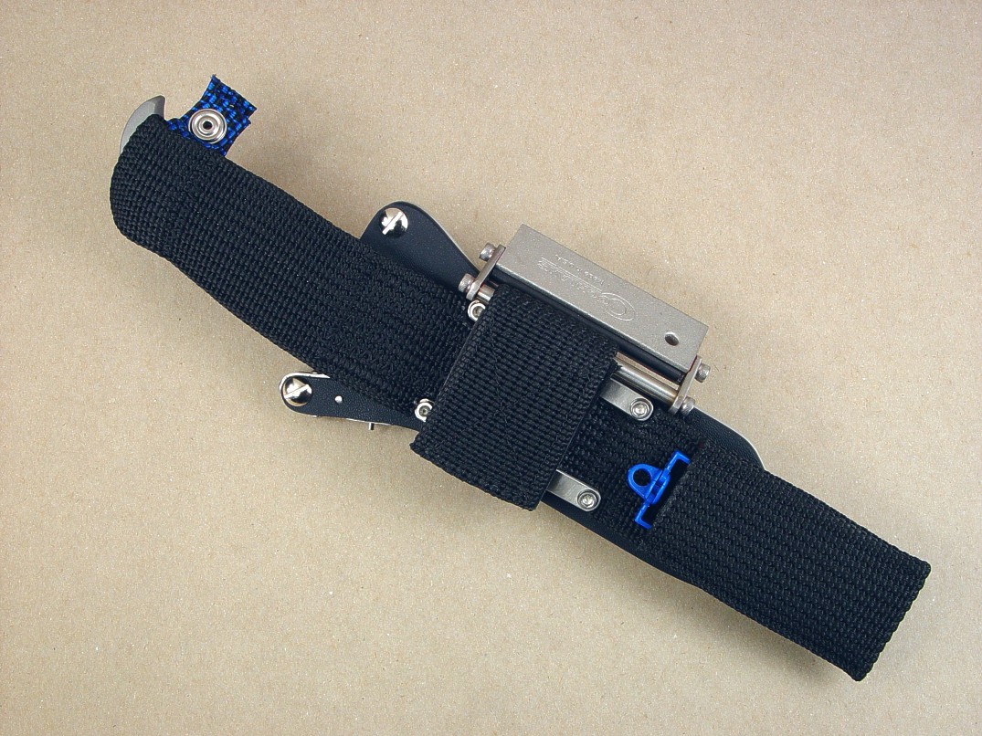 "PJLT" with Ultimate Sheath Belt Loop Extension and Accessory Package, inlcuding Firesteel-Magnesium firestarter, diamond pad sharpener, and anti-flop shock cord on polypropylene and stainelss steel fittings