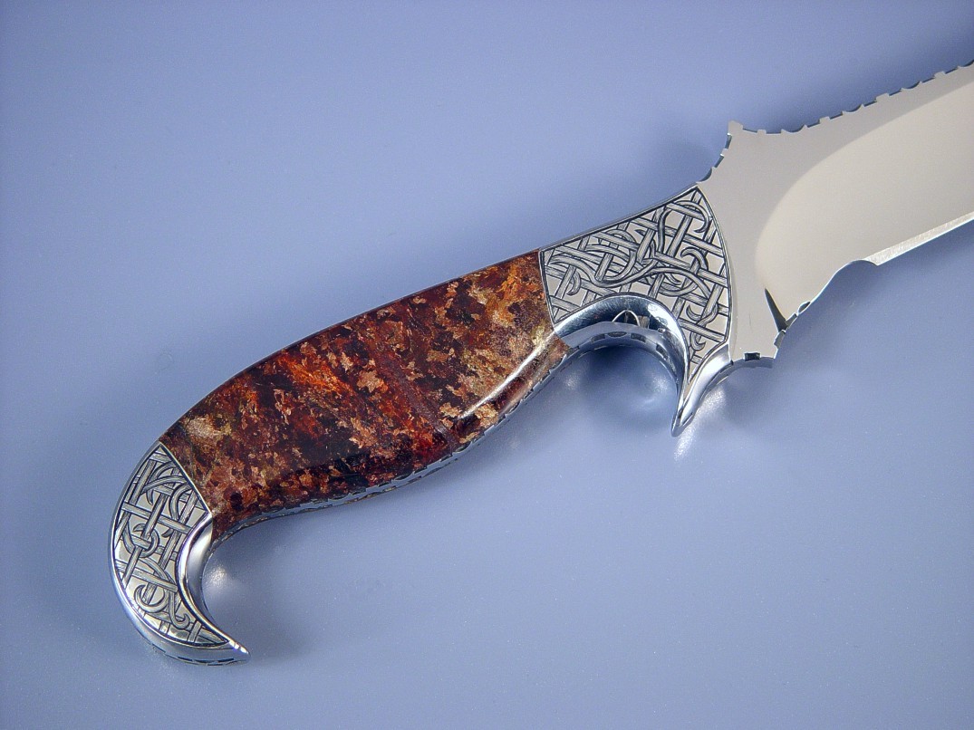 Hand-engraved 304 stainless steel bolsters with brown Micaceous Hematite gemstone knife handle