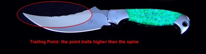 Knife Anatomy: the trailing point "trails" higher than the generalized axis of the spine of the knife.