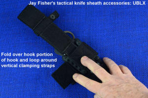 Tactical knife sheath belt loop extender accessory, velcro closure