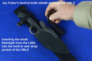 Tactical knife sheath belt loop extender flashlight web mount