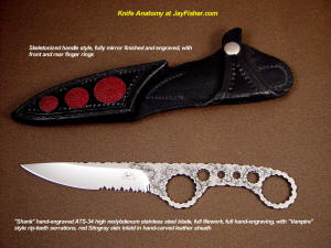 Knife anatomy, parts, names, definitions; a simple skeletonized knife consists of a blade and handle in a single bar of steel, finished and embellished