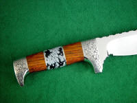 Hand-engraved 304 stainless steel guard and pommel with Cocobolo hardwood and Snowflake Obsidian Gemstone knife handle