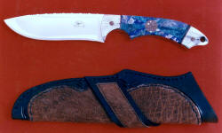 440C high chromium martensitic stainless steel hand engraved and inlaid bolsters with gemstone mosaic knife handle