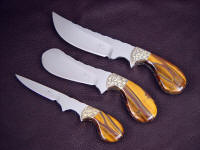 Engraved brass bolsters with tigereye quartz gemstone palm knife handles