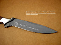 Personalized, commemorative custom engraving by machine on stainless steel knife blade. Knife is combat instructor's grade