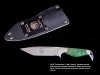Custom personalization of knife blade, etching, engraving on sheath flashplate, Pararescue "Last Chance" pattern