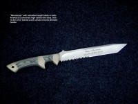 Custom old english etching on D2 satin finished combat knife blade