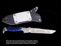 USAF Pararescue PJLT commemorative in etched stainless steel blade. Etching is deep, permanent, and high resolution