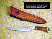 Personlized knife sheath, machine engraved in leather, hand tooled